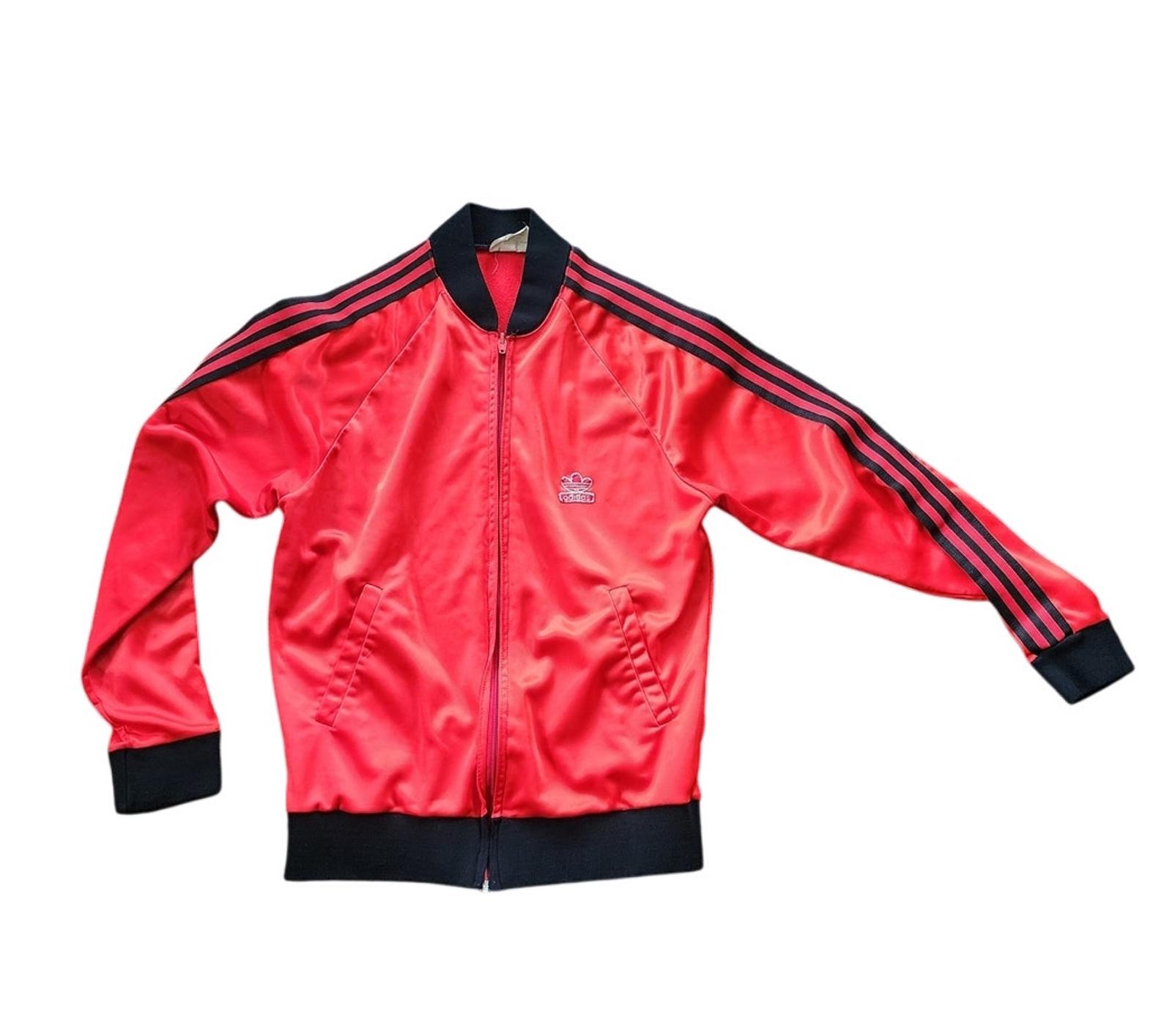 Vintage 70s ADIDAS Track Jacket Red Black Three Stripes Mens Small 