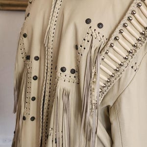 Vintage 80s White Leather Jacket SUNRIDERS Fringe, Studs & Bone Beads XXL image 9