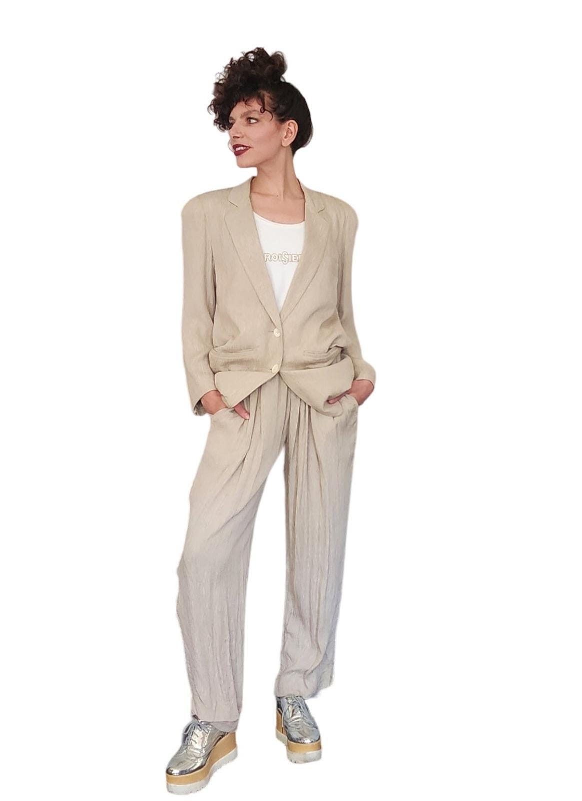 80-90s DONNA KARAN　Linen Over Jacket Shrunken '90s Linen Blend Lightweight Trucker Jacket - Grey