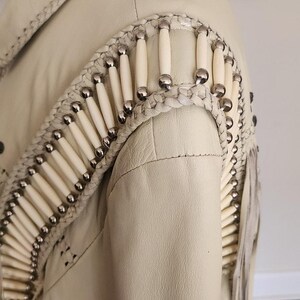 Vintage 80s White Leather Jacket SUNRIDERS Fringe, Studs & Bone Beads XXL image 11