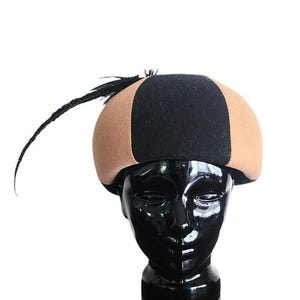 Vintage 60s Mod Bubble Hat Mr John Brown Black Wool felt w/Feather Helmet Style