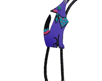 Vintage 1990s Bolo Tie Howling Coyote Purple Wood Handpainted