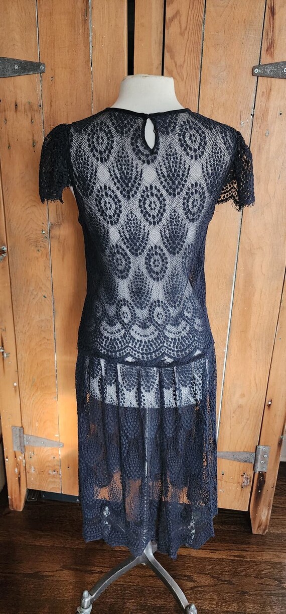 Vintage Black Lace Sheer Dress Drop Waist Short S… - image 8