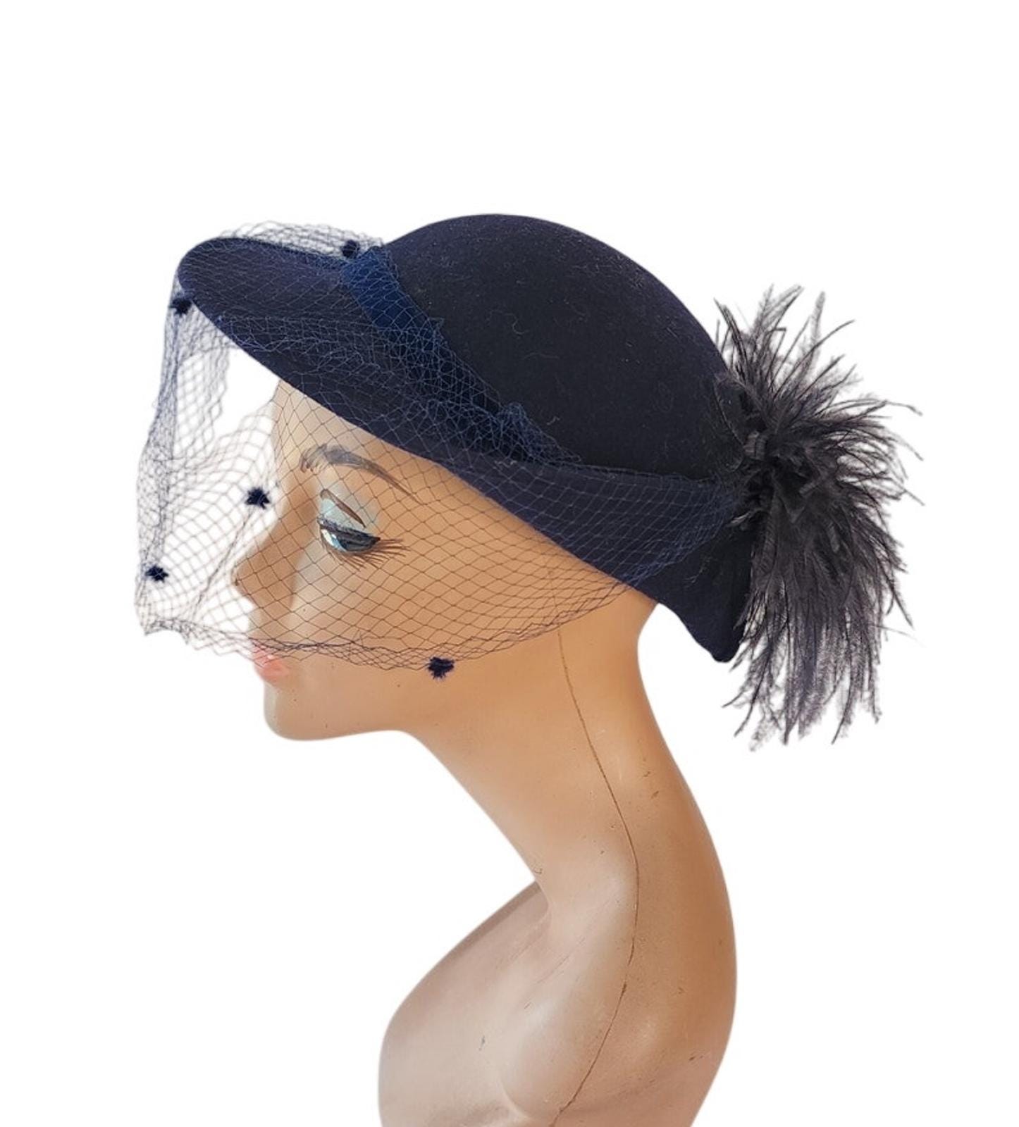 Vintage Georgi Sapphire Blue Straw Raffia Wide Brim Bow Accent Boater Derby Hat Georgi main image 4