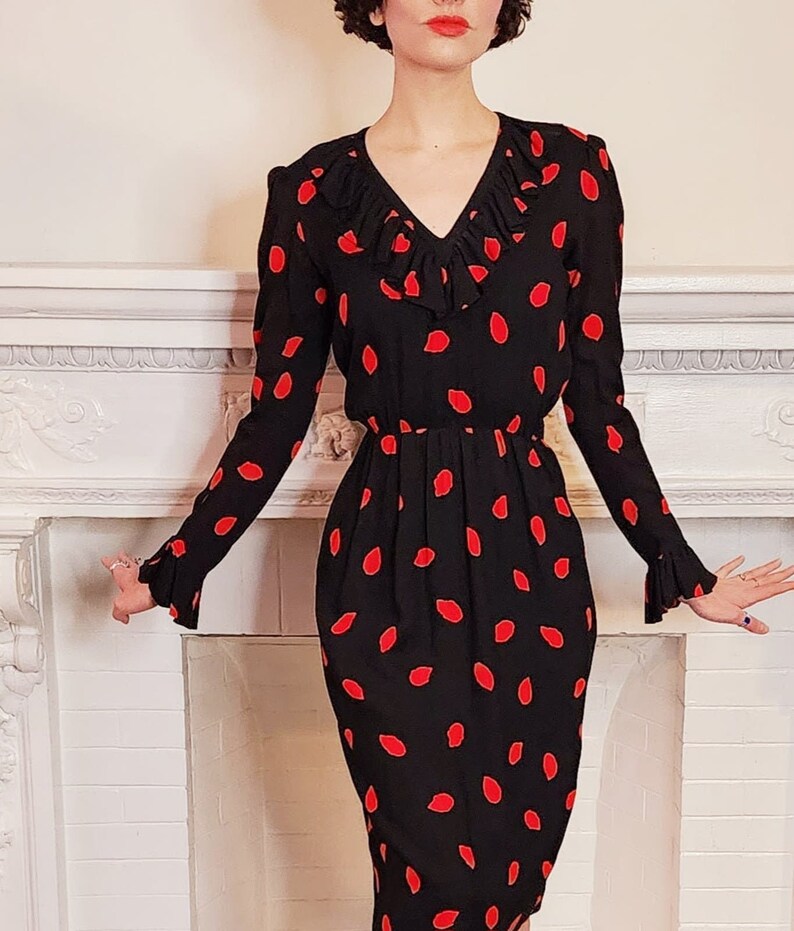 Robe vintage des années 70 Yves Saint Laurent noir rouge imprimé Rive Gauche image 5