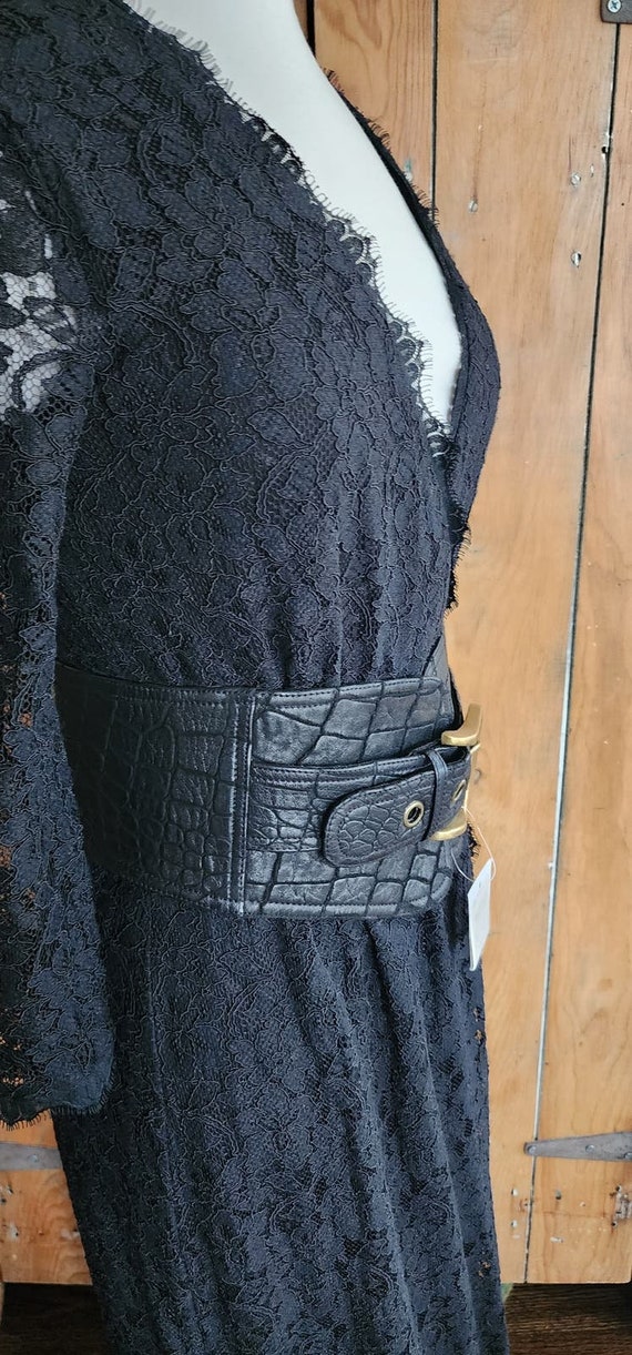 Vintage Wide Black Suede Belt Croc Embossed Chest… - image 5