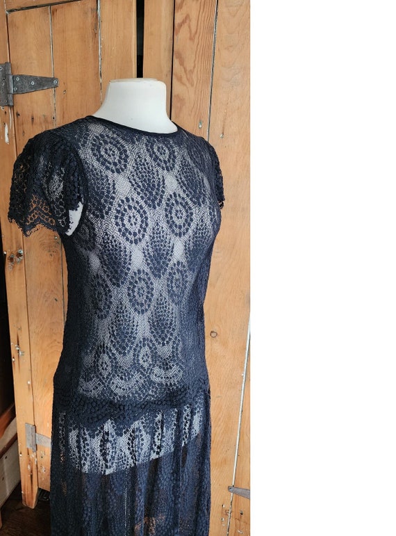 Vintage Black Lace Sheer Dress Drop Waist Short S… - image 7