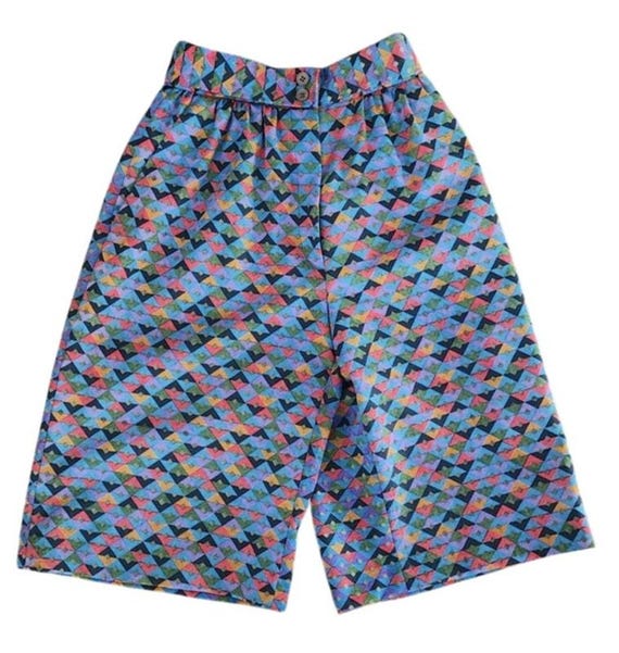 Giorgio Armani, Vintage 1980s Giorgio Armani Shorts Geometric Mosaic Print High Waisted Long Bermuda