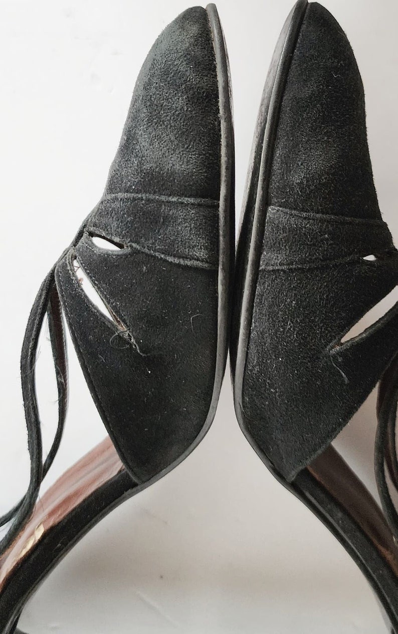 Vintage jaren '50 zwarte schoenen T-bandjes hoge hakken Joyce California maat 11 afbeelding 6