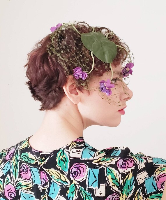 1950s Floral Whimsy Fascinator Purple 