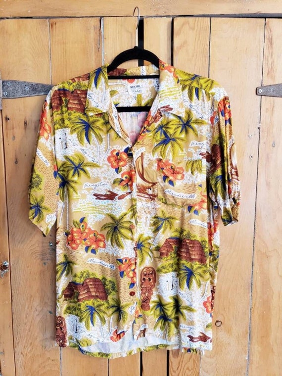 Vintage 60s Hawaiian Mens Shirt Tiki Print Jamaica - image 4