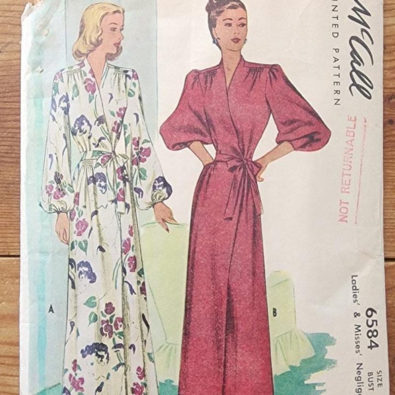 Patron De Couture Vintage Années 40 Pour Robe De Chambre - Motif 91.4cm (R539), Bestway, Pièces Non Découpées
