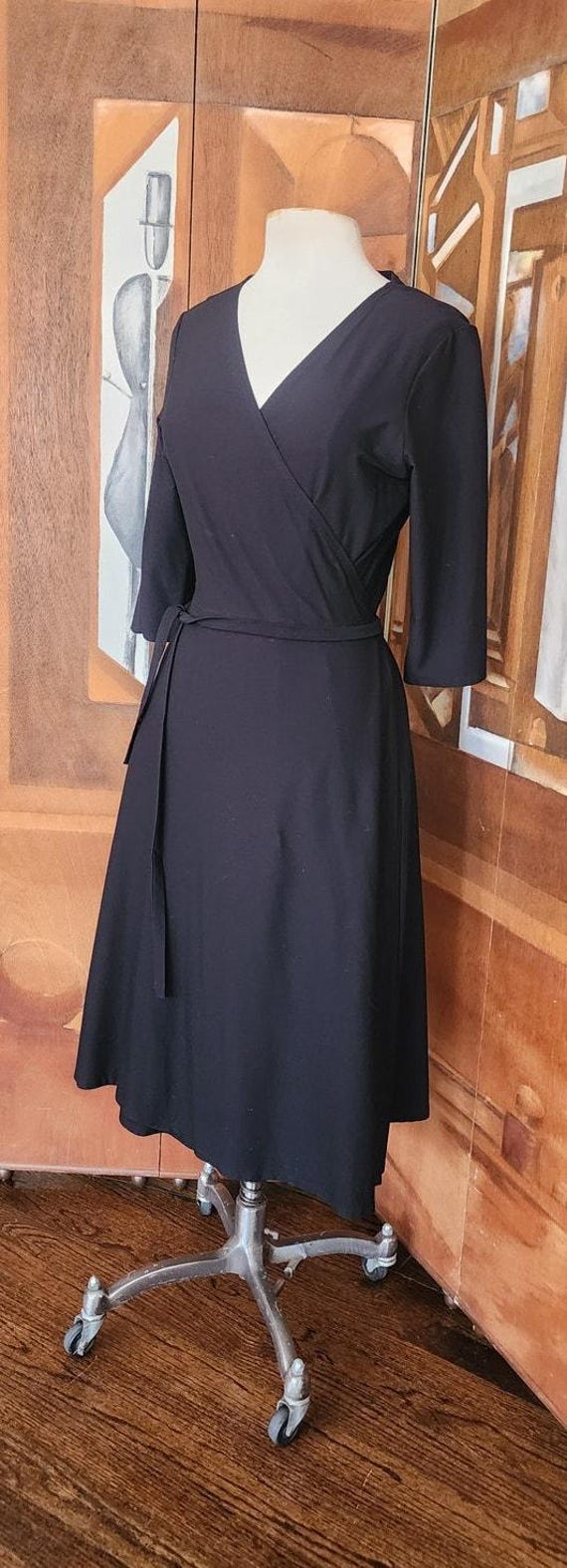 Vintage Eileen Fisher Y2K Black Rayon Stretch Knit Wrap Dress Midi - Etsy