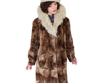 Vintage 80s Fur Coat Sheared Beaver Blue Fox Fur Collar Lakritz & Picus