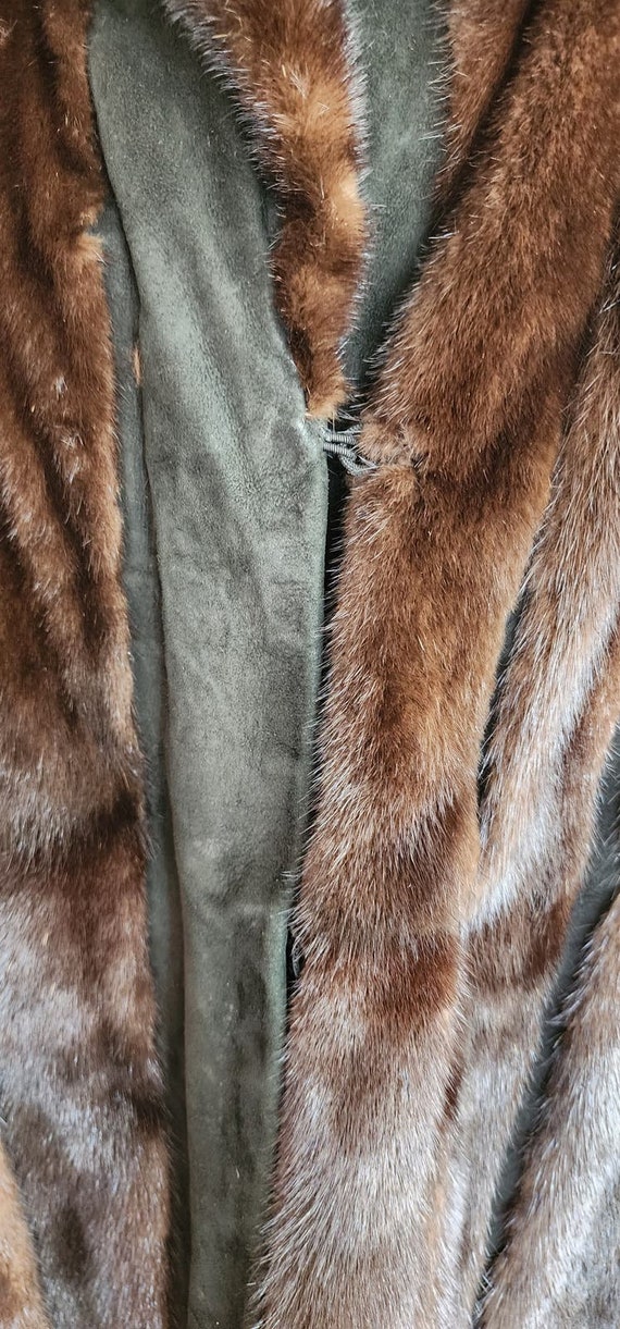 Vintage 70s Brown Mink Fur Jacket Black Suede Lac… - image 10