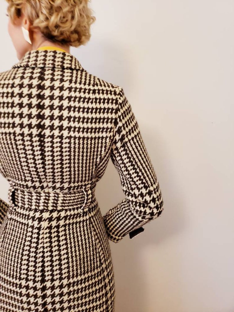 Vintage Houndstooth Wool Coat Dark Brown and Cream J Crew / | Etsy