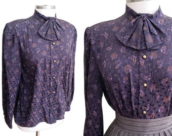 Vintage 80s Nina Ricci Blouse Silk Floral Print Elizabeth Arden