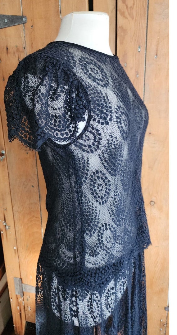Vintage Black Lace Sheer Dress Drop Waist Short S… - image 6