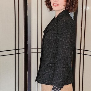 Vintage 40s Black Blazer in Nubby Wool Shiny Buttons / S image 9