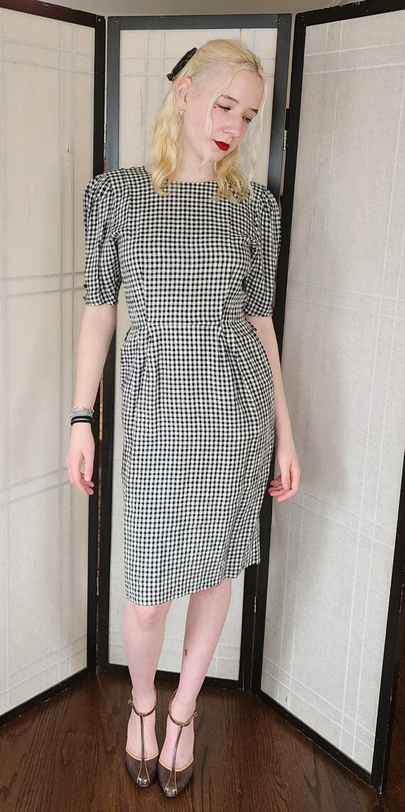 Vintage 80s UNGARO Checked Print Dress Back Butto… - image 5