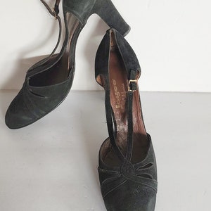 Vintage jaren '50 zwarte schoenen T-bandjes hoge hakken Joyce California maat 11 afbeelding 3