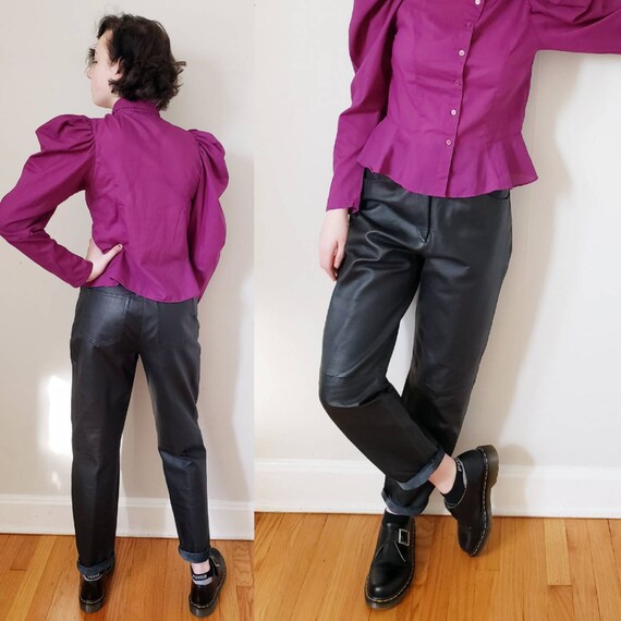 1980s Black Leather Pants Forenza / 80s High Waist