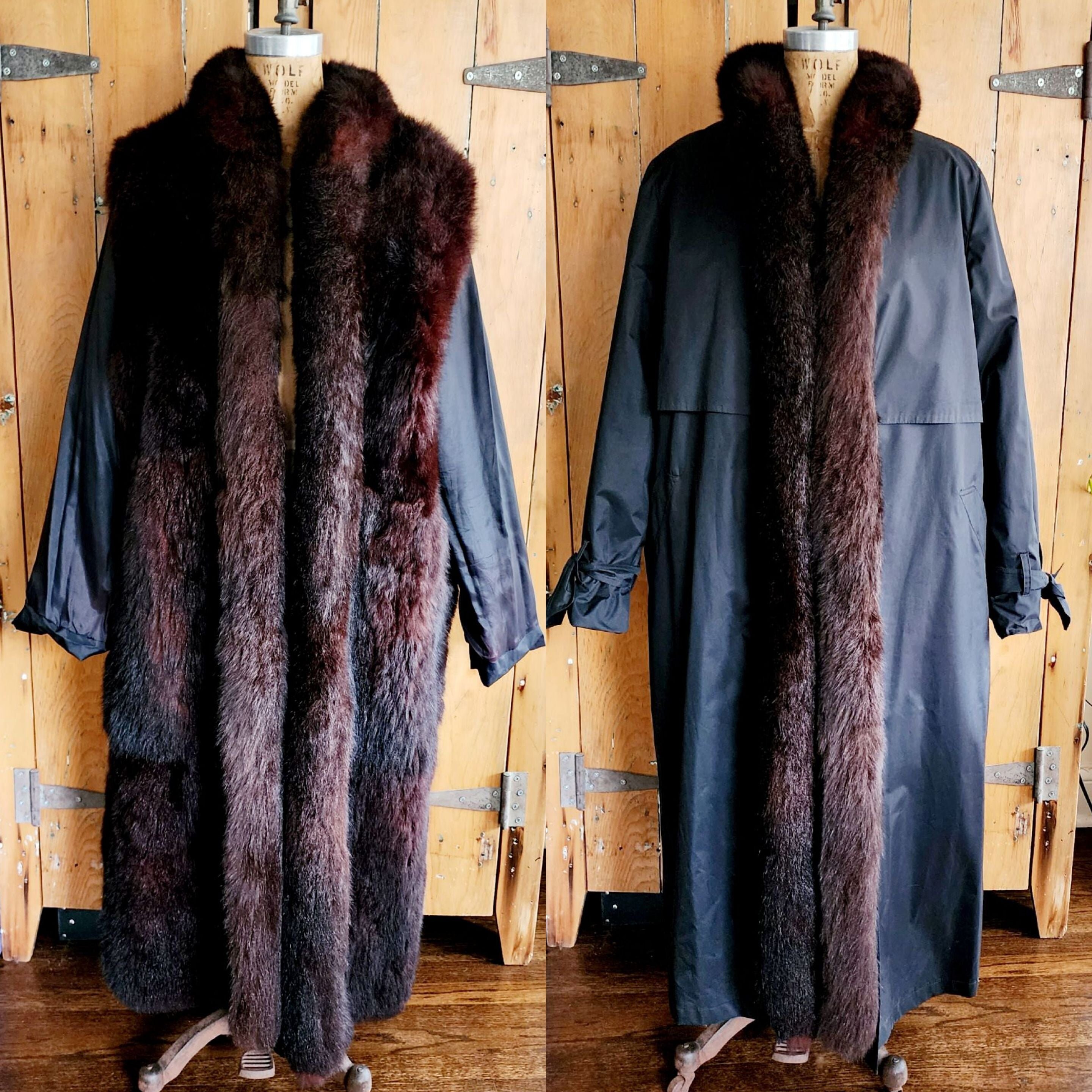 80s Neiman Marcus Fur Coat Brown Possum Reversible Black Trench Etsy