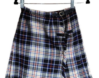 Vintage 60s Wool Plaid Mini Skirt Kilt Style Juniors Teen