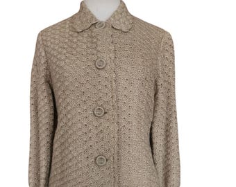 Giacca in maglia beige vintage anni '60, stile blazer cardigan / M