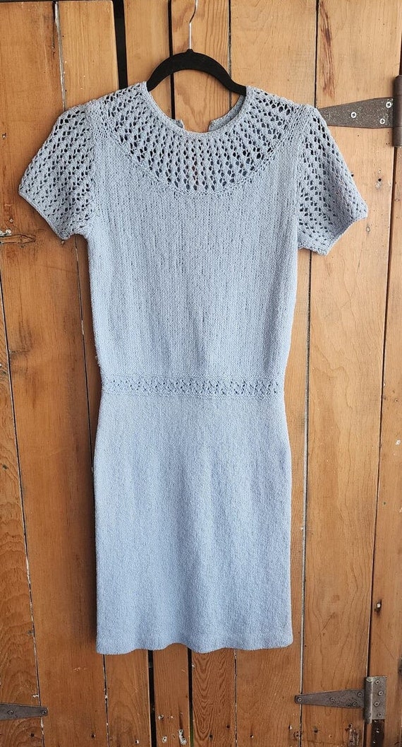 Vintage 30s Knit Dress Baby Blue Short Sleeve