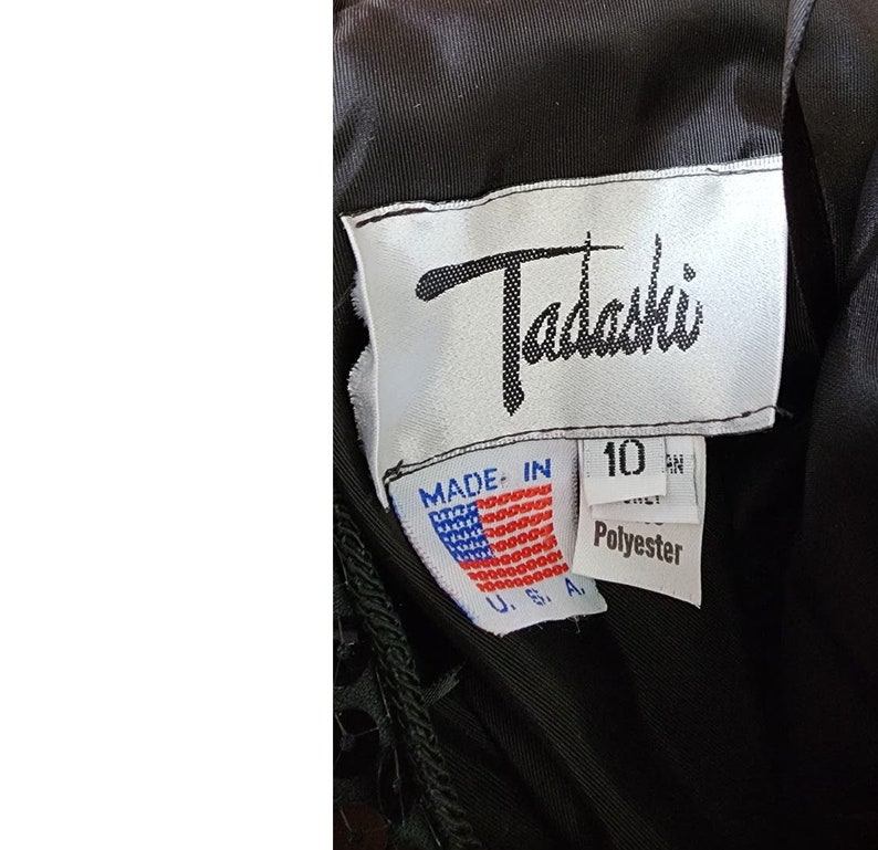 Vintage 80s Tadashi Strapless Dress Black Sequins Ruched Waist image 10