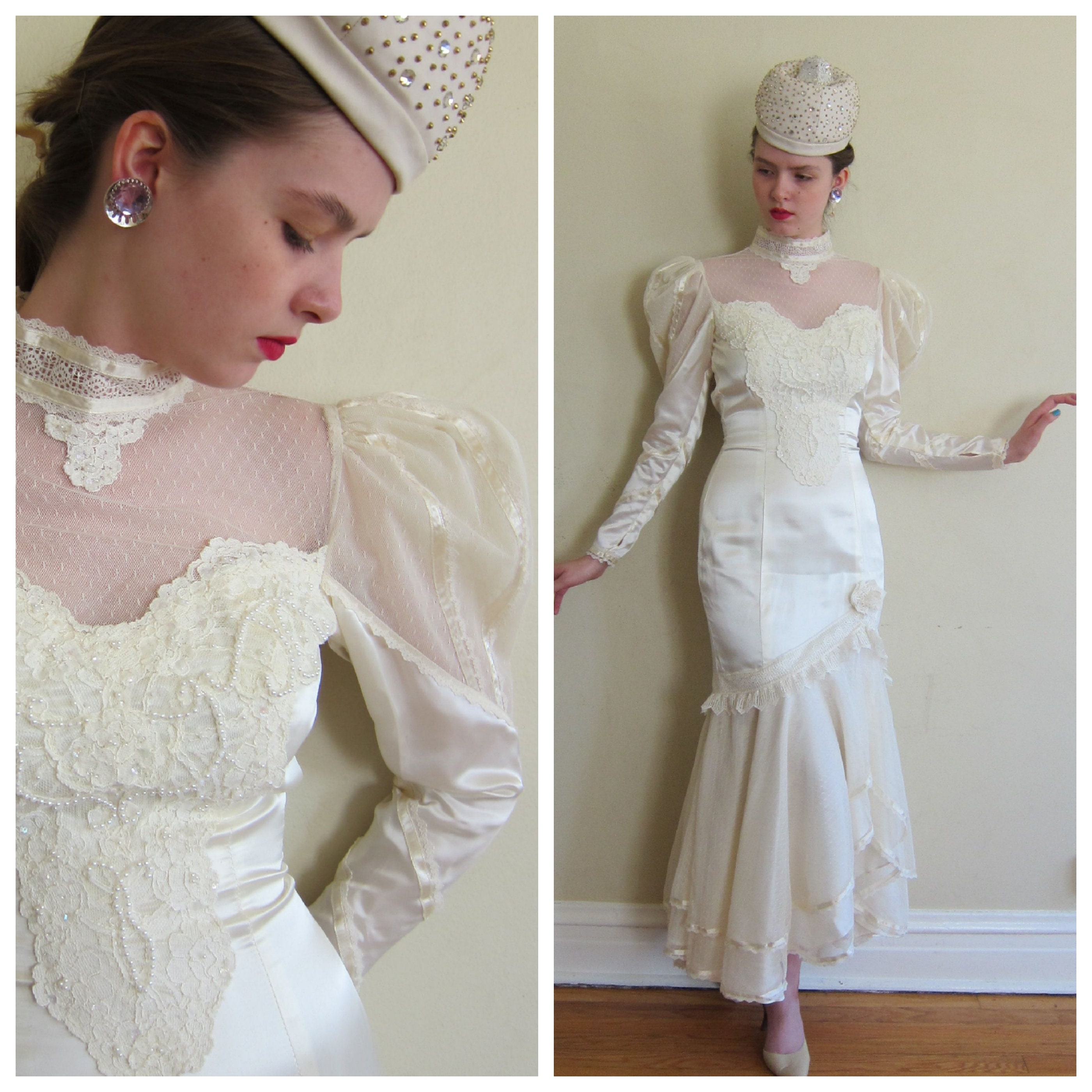1980s Wedding Dress / 80s Bridal Gown / Puffed Shoulders with Etsy