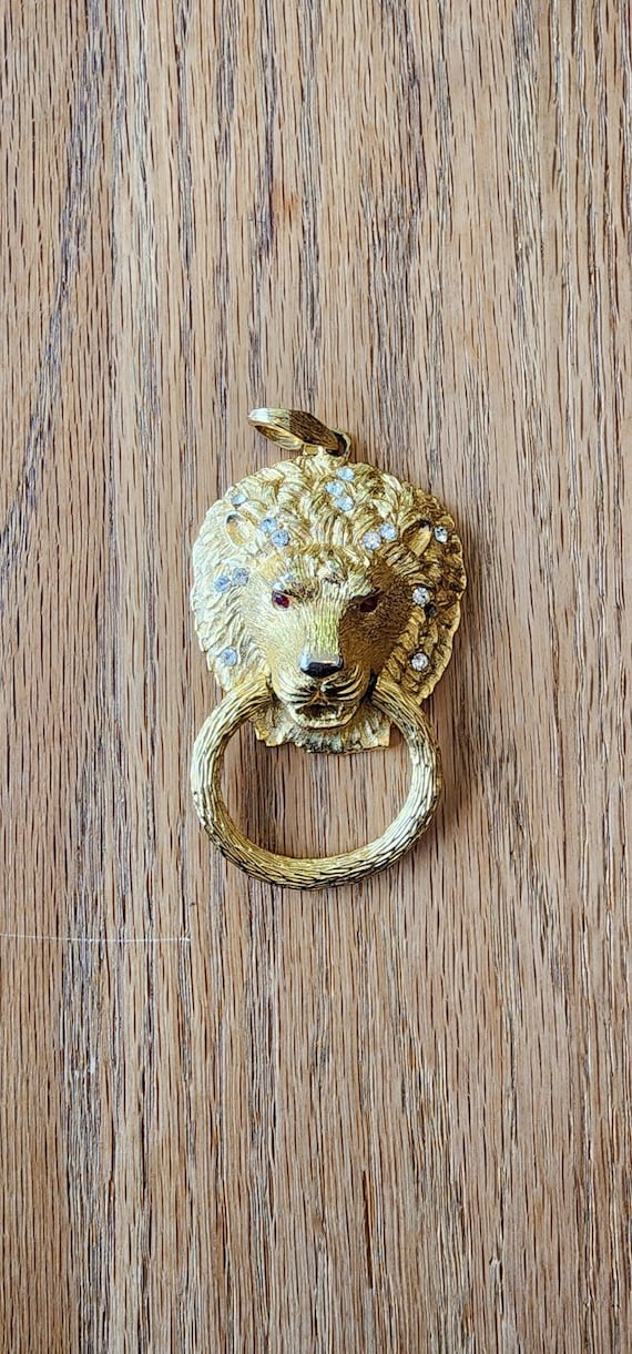 Vintage 60s Lion's Head Pendant Door Knocker Hamm… - image 2