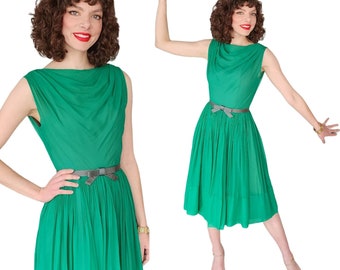 Vintage 50s Green Chiffon Party Dress L'Aiglon