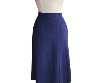 Vintage 40s Skirt Navy Blue Wool Side Pleats