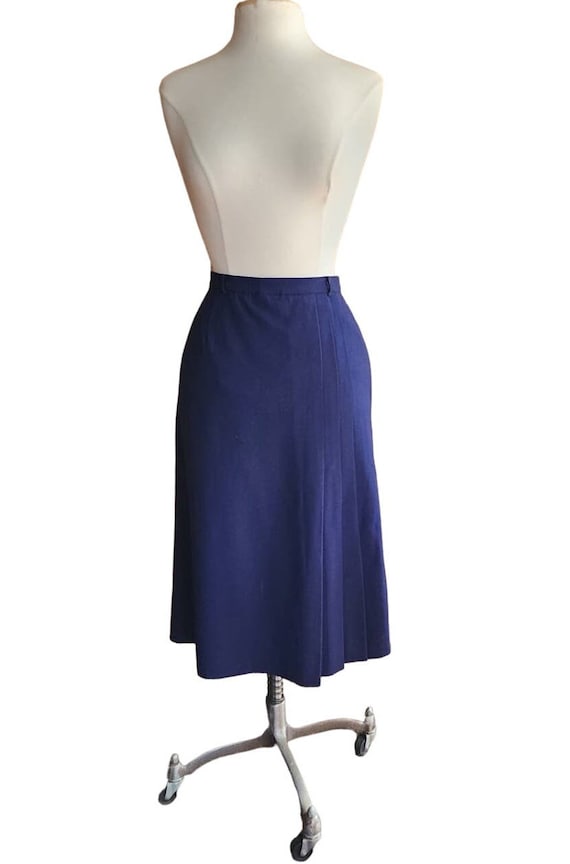 Vintage 40s Skirt Navy Blue Wool Side Pleats