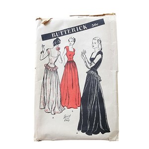 Vintage jaren 40-naaipatroon ORIGINELE avonddansjurk Butterick 3836 maat 34 compleet/ongebruikt