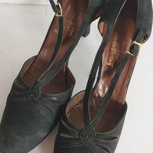 Vintage jaren '50 zwarte schoenen T-bandjes hoge hakken Joyce California maat 11 afbeelding 5