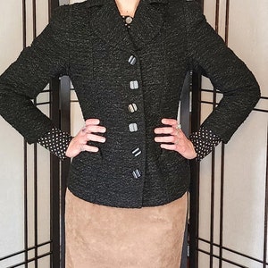 Vintage 40s Black Blazer in Nubby Wool Shiny Buttons / S image 3