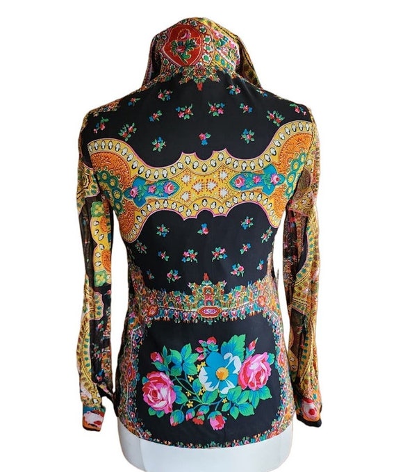 Vintage 70s Psychedelic Blouse Black Gold Button … - image 2