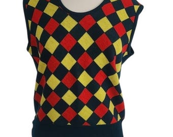 Vintage 70s Argyle Sweater Wool Vest Dark Green Marshall Field & Co