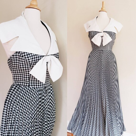 70s does 30s Summer Dress Black White Houndstooth