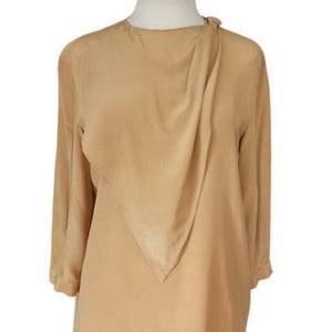 Vintage 90s Beige Silk Blouse w/Scarf Panel Armani Collezioni / S