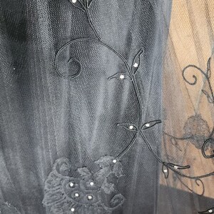 Vintage 50s Black Party Dress Tulle Lace Rhinestones M image 7