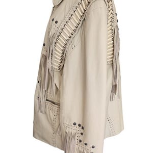 Vintage 80s White Leather Jacket SUNRIDERS Fringe, Studs & Bone Beads XXL image 5