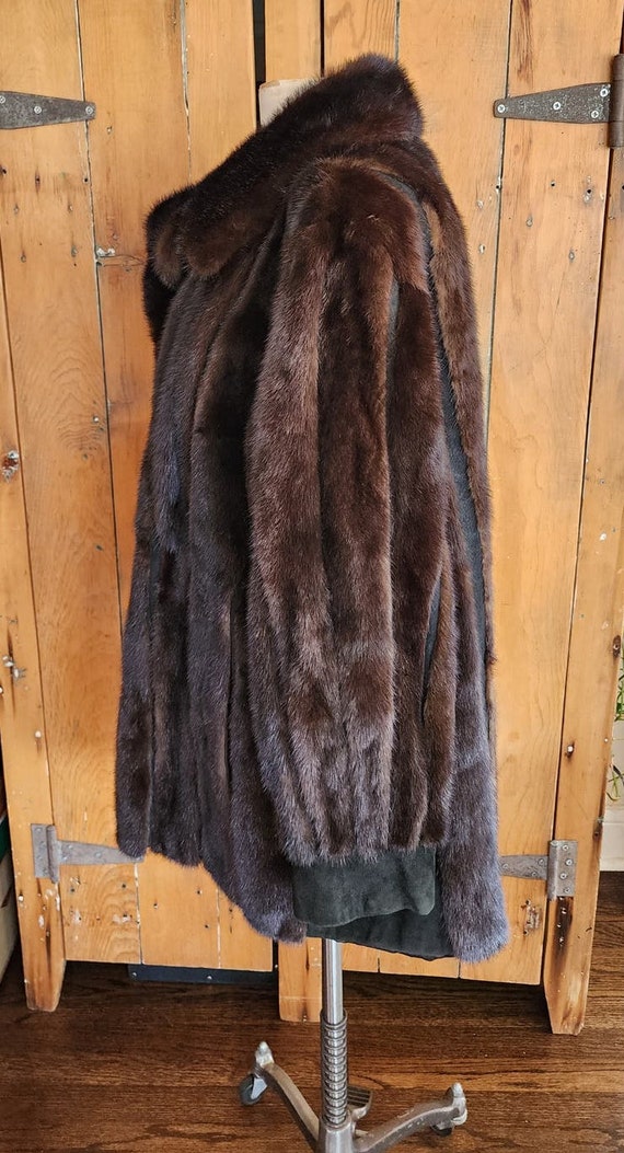 Vintage 70s Brown Mink Fur Jacket Black Suede Lac… - image 5