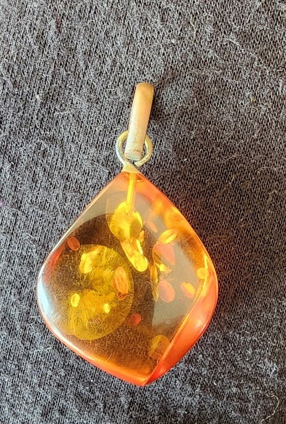 Vintage Amber Pendant Teardrop Shape - image 2