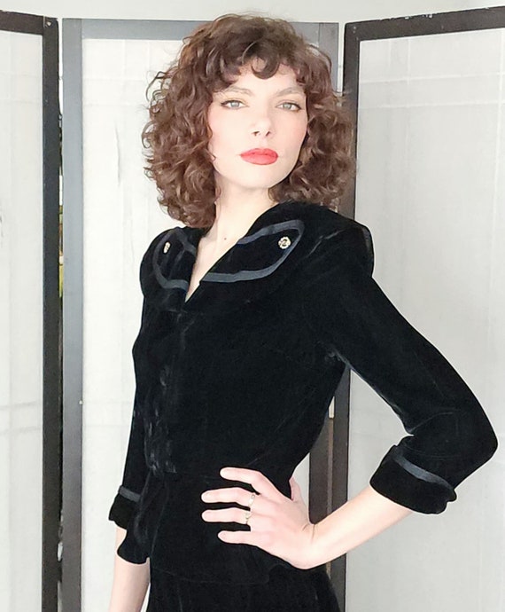 Vintage 50s Black Velvet Skirt Suit Gloria Swanso… - image 3