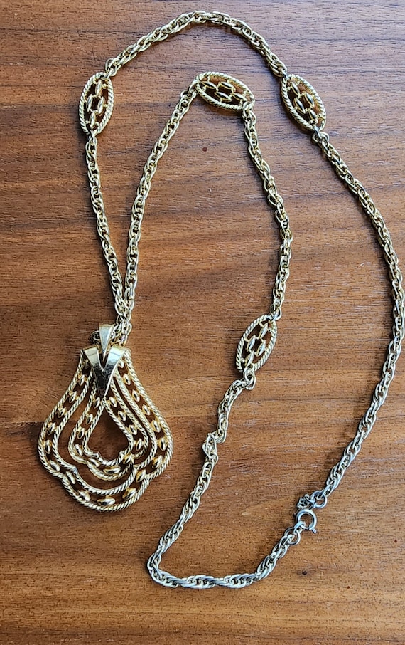 60s Trifari Pendant Necklace Gold Baroque Style - image 2