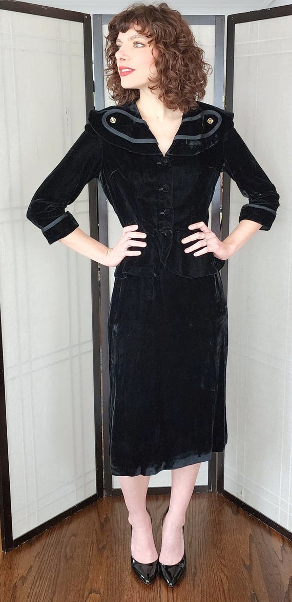 Vintage 50s Black Velvet Skirt Suit Gloria Swanso… - image 2